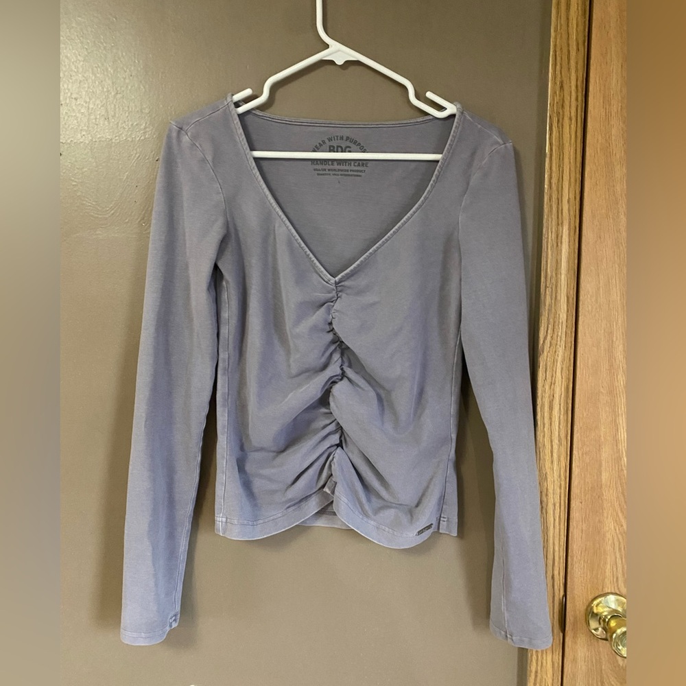 BDG Lavender Long Sleeve Ruched Top